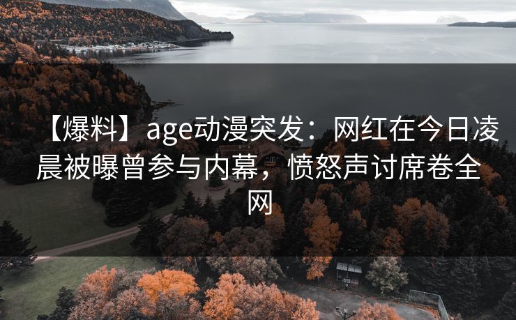 【爆料】age动漫突发：网红在今日凌晨被曝曾参与内幕，愤怒声讨席卷全网